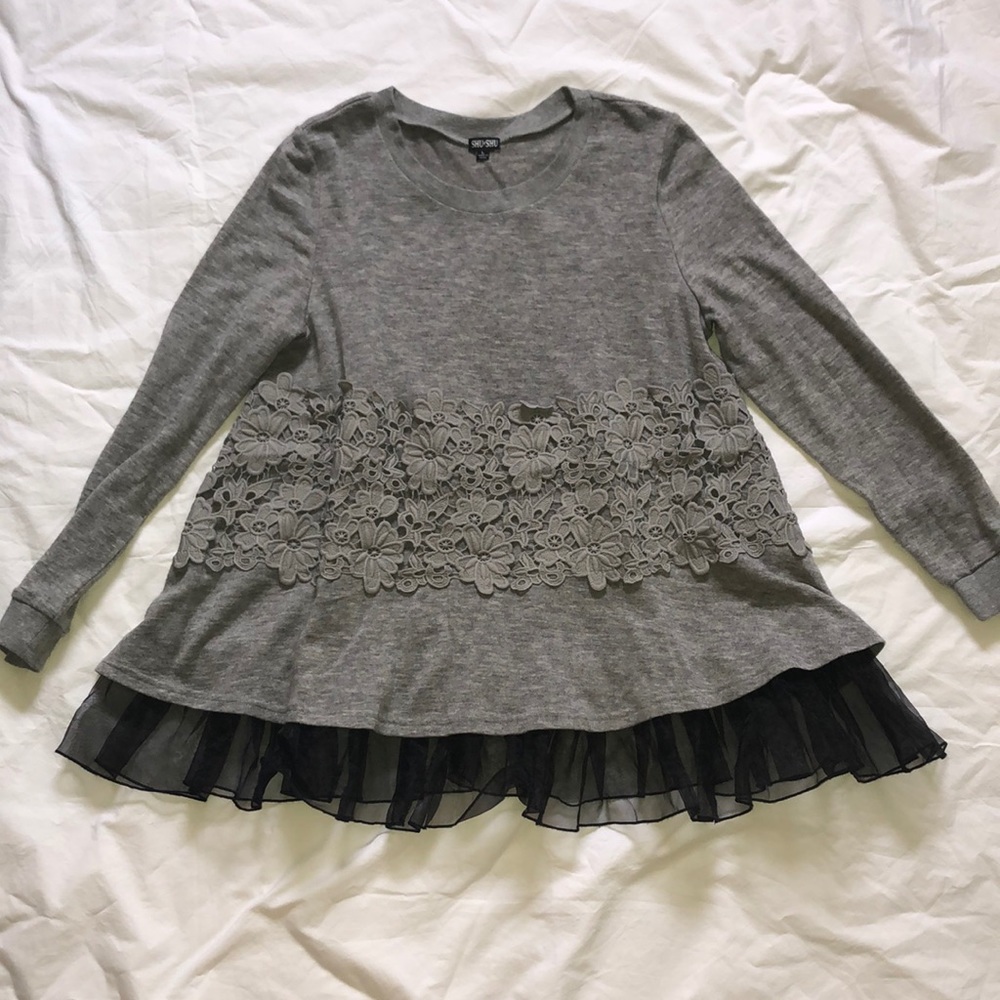 Shu Shu layered Peplum sweatshirt Sz L
